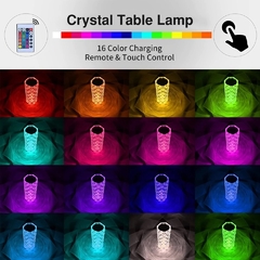 Led lâmpada de mesa cristal rosa luz do projetor 3/16 cores toque ajustável romântico diamante atmosfera luz toque usb luz da noite