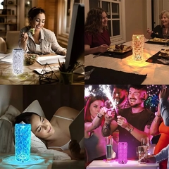 Led lâmpada de mesa cristal rosa luz do projetor 3/16 cores toque ajustável romântico diamante atmosfera luz toque usb luz da noite na internet