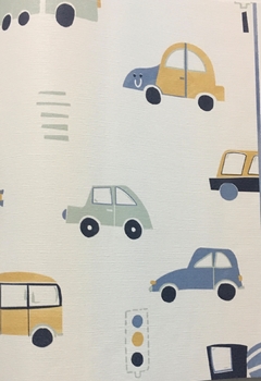 Lindo papel de parede infantil de carrinhos Shos 4219