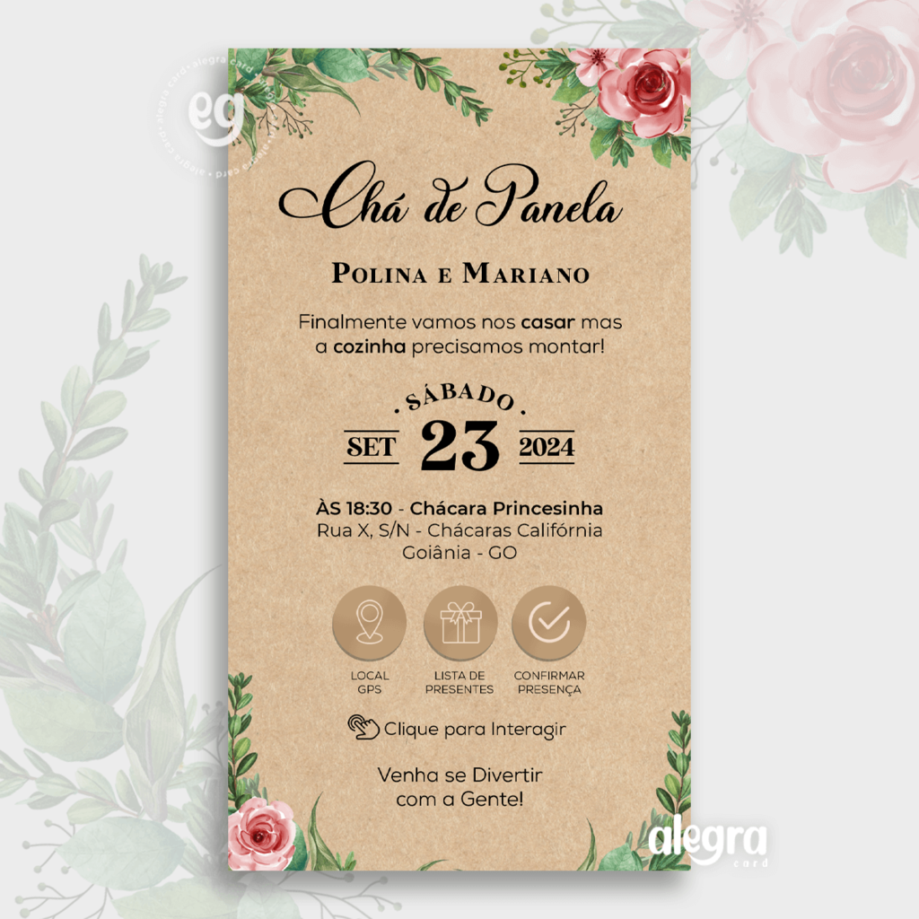 Convite chá de panela floral marsala