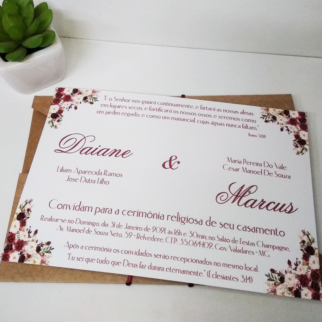 Convite de Casamento Marsala Convite De Casamento