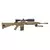 Rifle Airsoft AEG ARES SR25 M110 DMR EFCS na cor deserto, equipado com mira e bipé.