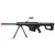 Rifle de airsoft Sniper AEG Snow Wolf Barret SW-02 na cor preta, com bipé e cano longo, ideal para jogos de airsoft.