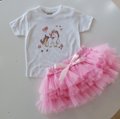 Conjunto blusa unicornio y tutu rosa