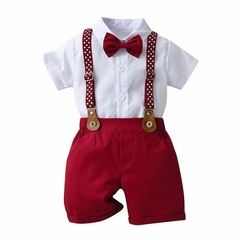 Conjunto rojo short con moño y tirantes con lunares