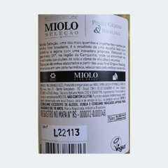 Miolo Seleção Pinot Grigio & Riesling - Vinho Fino Branco Seco - 750 ml / 2022 / Brasil na internet