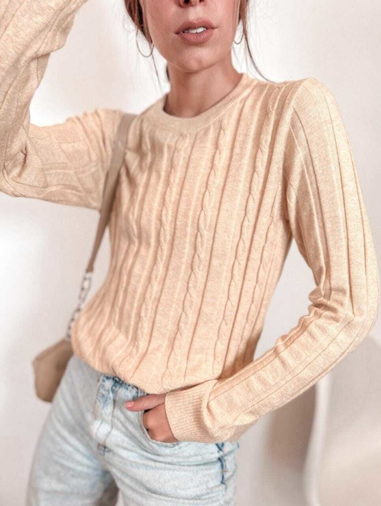 Sweater de Bremer Canelado con Trenzas Beige