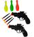 Kit 02 Lançador Pistola Revolver Preta Lança Dardos C/ Alvo