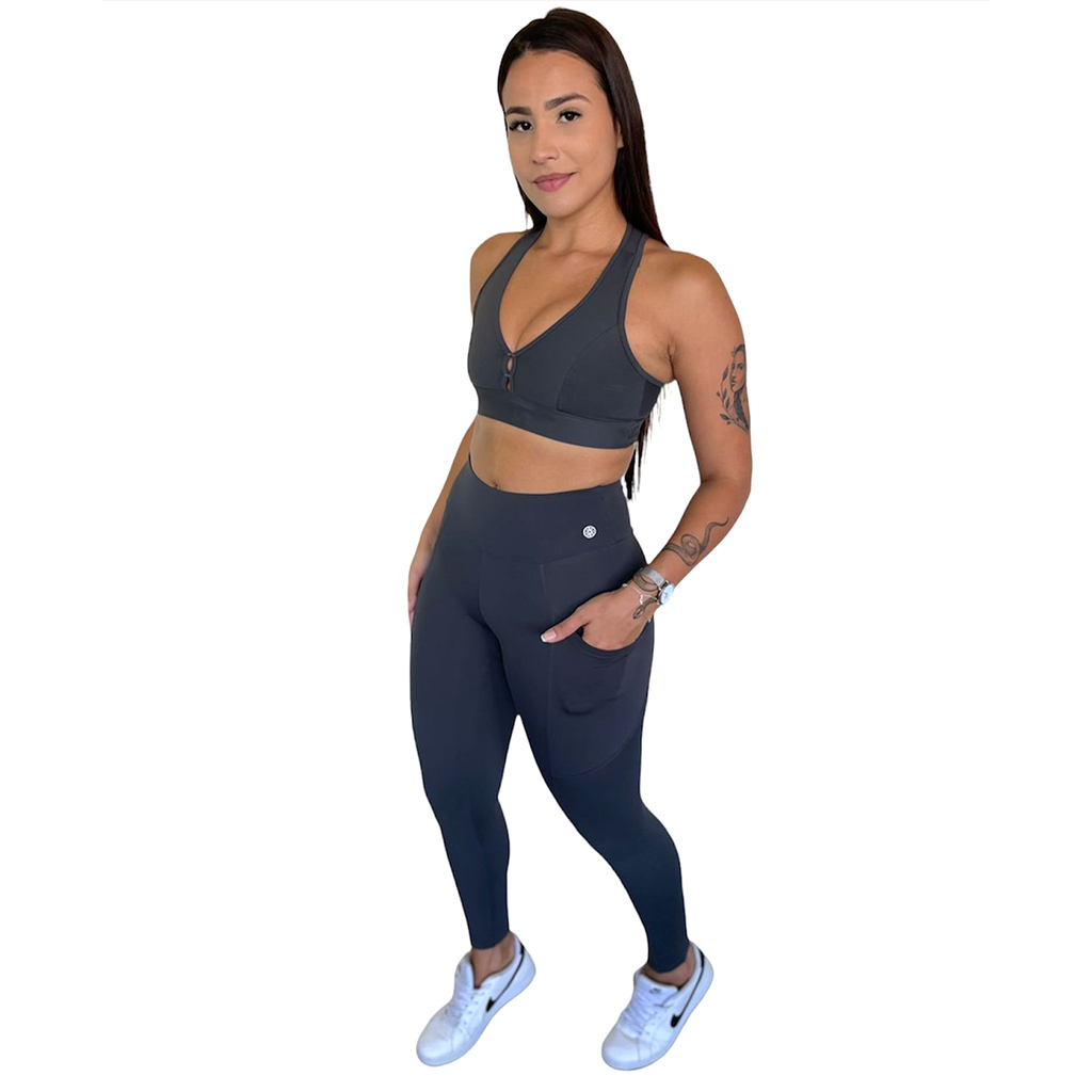 Calça Legging Feminina Supplex Power Capri com Bolsos Laterais