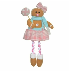 Boneca natal gingerbread sentada - rosa/azul