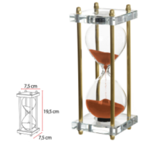 AMPULHETA DECORATIVA VIDRO 15 MINUTOS (DOURADO LARANJA) 19,5X7,5X7,5cm