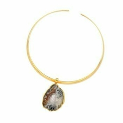 Choker com Pingente em Geodo Natural Banhado a Ouro 18k