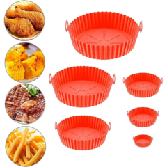 Kit C/6 Formas de Silicone Para Air fryer Tamanho variados Reutilizável Protetor Assadeira Com Alça - MyDecorbr