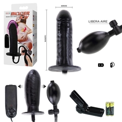 Dildo Black Inflable con Valvula y Vibracion con control "BIGGER JOY"