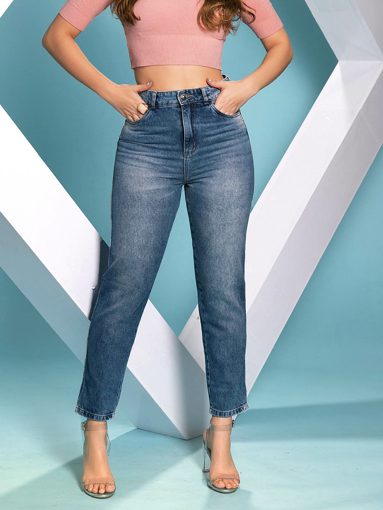 Calça Mom Jeans Tecido 100% Algodão Modelagem Solta Confortável Com