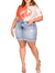 Mini saia Jeans Plussize com puídos barra desfiada levanta bumbum Delavê 5270