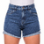 Shorts Feminino Jeans Barra Desfiada 5701 Tecido com Elastano Stretch Lycra Cintura Média Fact Jeans