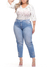 Calça Cropped Jeans 5894 com Bordado na Barra Tecido Premium com Elastano Strech Lycra Modelagem Levanta Bumbum Chapa Barriga Cintura Alta Plus Size Fact Jeans