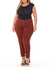 Calça Cropped Sarja Colorida Plus Size Cintura Alta Barra Bordada