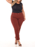 Calça Cropped Sarja Colorida Plus Size Cintura Alta Barra Bordada