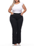 Calça Flare Sarja Preta 6002 Confortável Comfy Tecido Encorpado com Elastano Strech Lycra Modelagem Chapa Barriga Cintura Alta Plus Size Fact Jeans