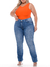 Calça Reta Feminina Jeans 6033 Plus Size Cintura Alta Chapa Barriga Com Elastano Plus Size