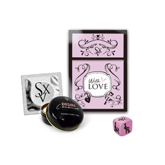 LOVE KIT 01 - DADOS DE POSICONES, PRESERVATIVO & VELA DE SOJA//ACEITE P/MASAJES