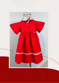 Vestido Infantil Menina Linho Vermelho - Suricatto Store