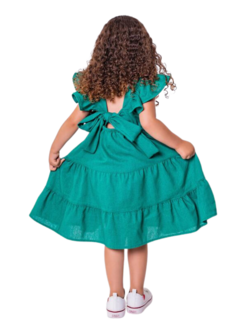 Vestido Infantil Menina Linho Verde - comprar online