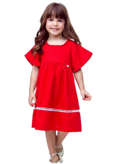 Vestido Infantil Menina Linho Vermelho - comprar online