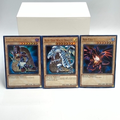 yugioh ultra rara LC01 blue eyes, red eyes y dark magician