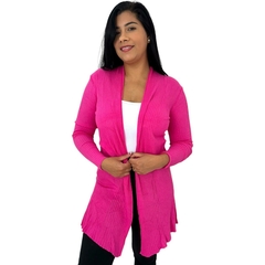 Cardigã Cardigan Feminino Aberto Casaquinho Longo Detalhado