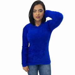 Blusa Casaco Feminina Pelinho Grosso Gola Redonda Felpudo - loja online