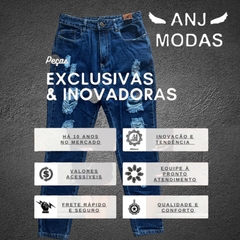 Calça Jeans Mom Cintura Alta Destroyed Feminina Premium Moda Wide Leg Luxo - ANJ MODAS