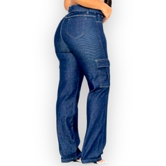 Calça Jeans Feminina Cargo Cintura Alta Sem Lycra 100% Algod - comprar online