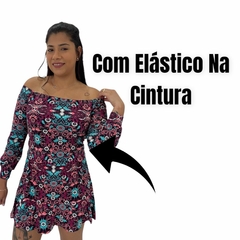 Vestido Curto Manga longa Elastico Ombro Ciganinha Estampado - comprar online