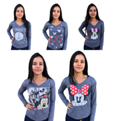 Blusinha manga longa feminina estampada - loja online