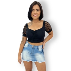 Blusinha Cropped Canelado Ribana Manguinha Blusa Feminino