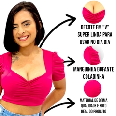 Blusinha Cropped Manga Bufante Princesa C Decote Feminina - comprar online