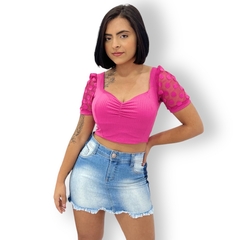 Blusinha Cropped Canelado Ribana Manguinha Blusa Feminino - ANJ MODAS