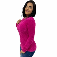 Imagem do Blusa Casaco Feminina Pelinho Grosso Gola Redonda Felpudo