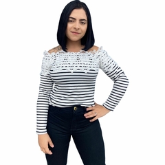 BLUSINHA MANGA LONGA FEMININA LISTRADA COM RENDA na internet