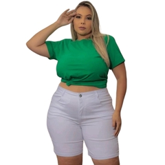 Bermuda Shorts Feminino Plus Size Branco Tamanho Grande