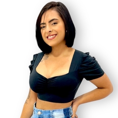 Blusinha Cropped Manga Bufante Princesa C Decote Feminina - comprar online