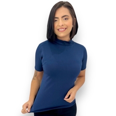 Blusinha Feminina Canelada Gola Alta De Manguinha Sem Bojo