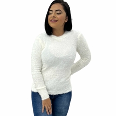 Blusa Casaco Feminina Pelinho Grosso Gola Redonda Felpudo - loja online