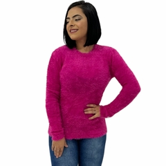 Blusa Casaco Feminina Pelinho Grosso Gola Redonda Felpudo - loja online