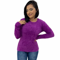 Blusa Casaco Feminina Pelinho Grosso Gola Redonda Felpudo