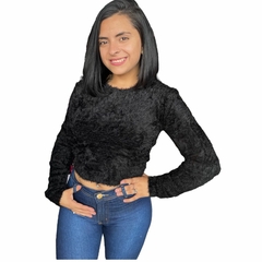 Blusa Cropped Feminina Pelinho Gola Redonda Inverno Felpudo