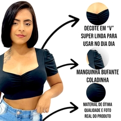 Blusinha Cropped Manga Bufante Princesa C Decote Feminina